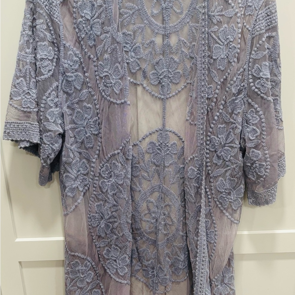 ALTAR'D STATE Romantic Dusty Blue Lace Kimono Duster 3/4 Sleeve Size S/M